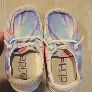 Hey Dude Kids Pastel Tie-Dye Slip-On Moccasins in Blue, Pink and Purple